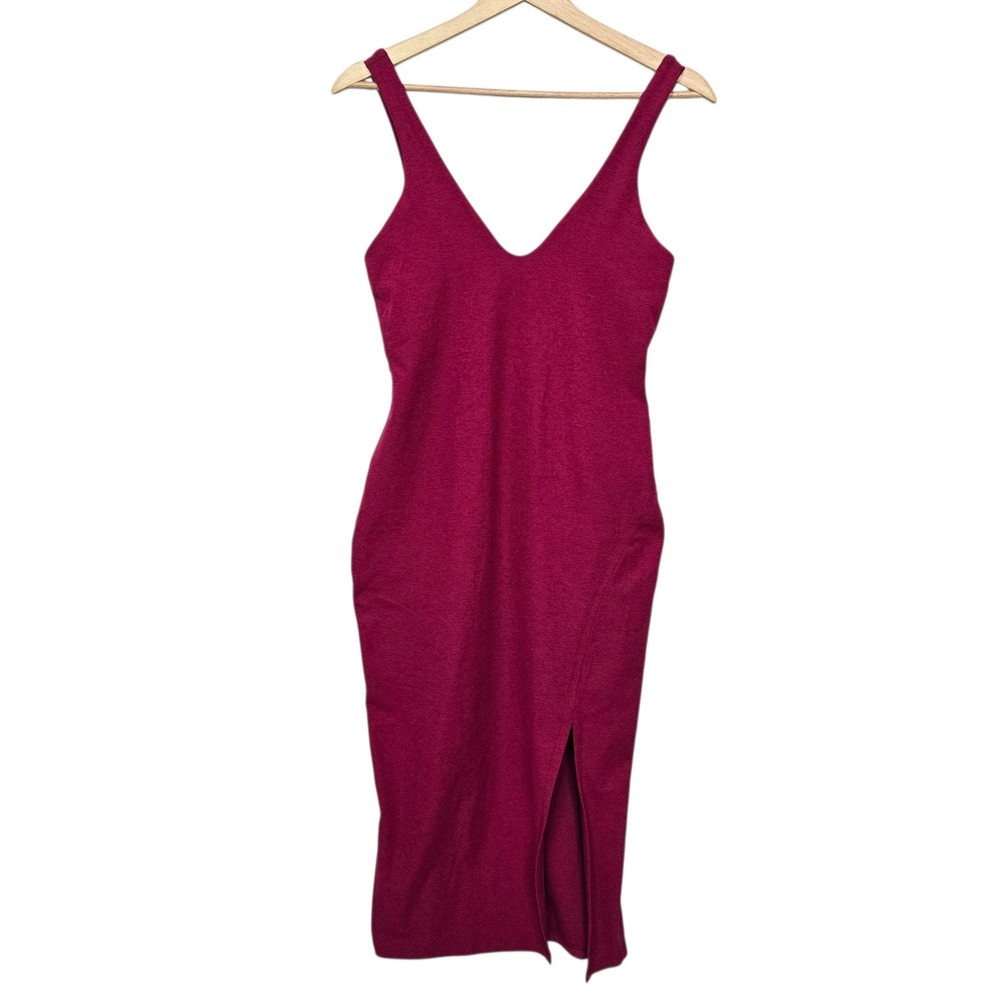 Beyond Yoga Womens V-Neck Side Slit Midi Dress Berry Pink Size Small Athleisure